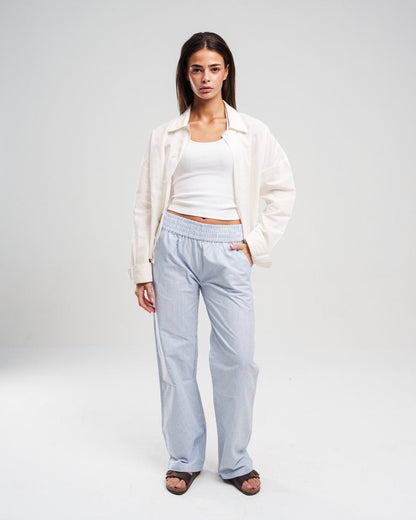 Light Blue And White Pinstriped Lounge Pants