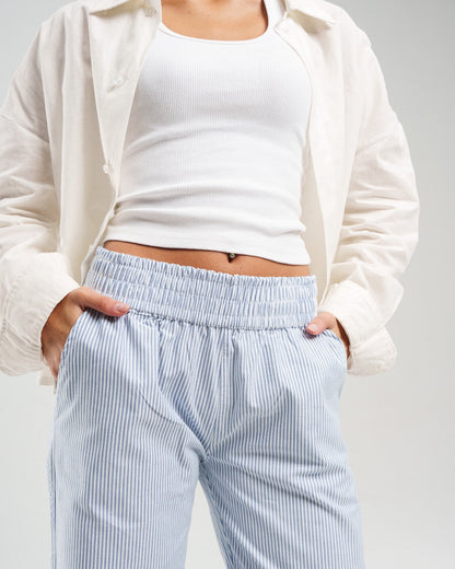 Light Blue And White Pinstriped Lounge Pants