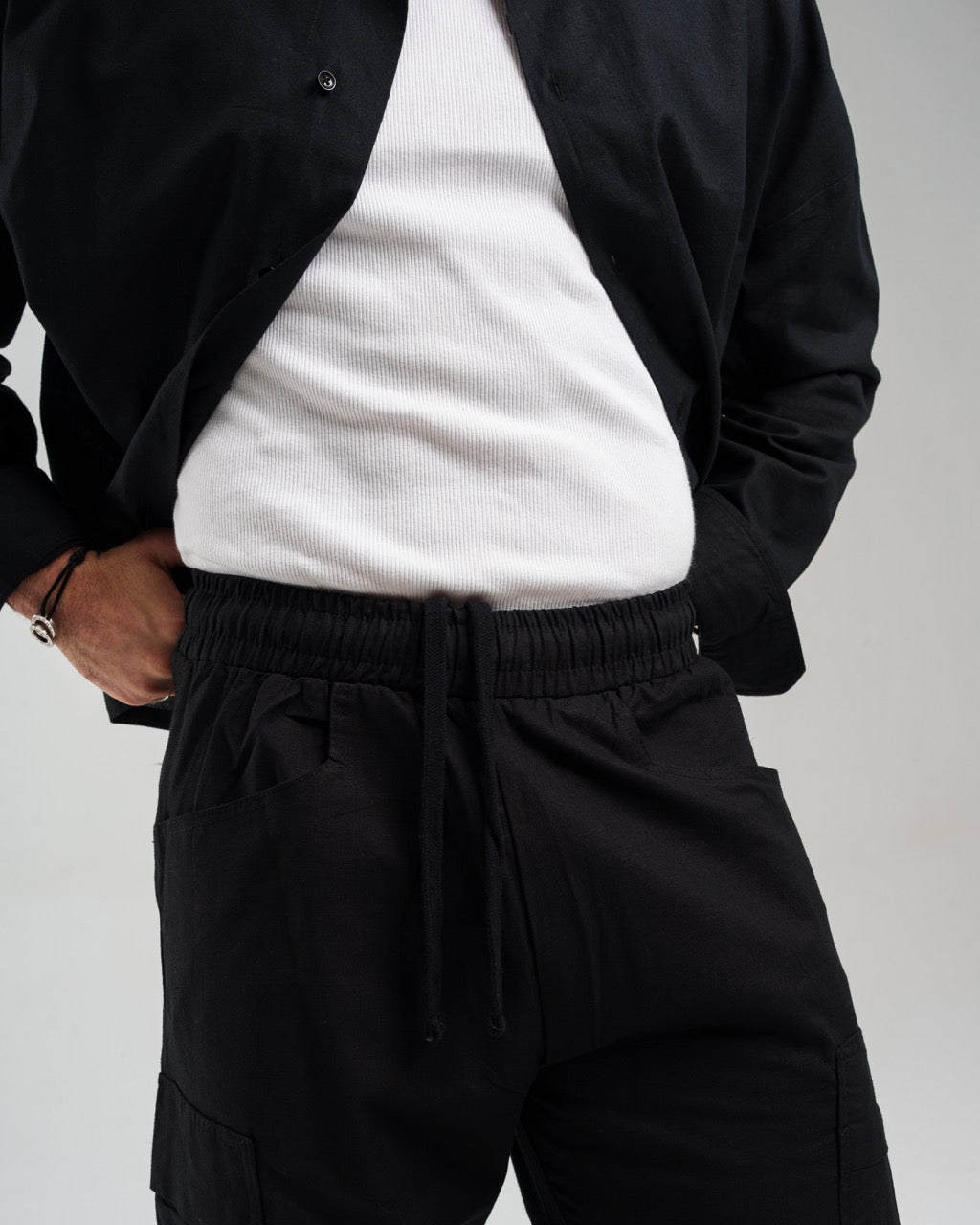 Black Wide-Leg Linen Trousers