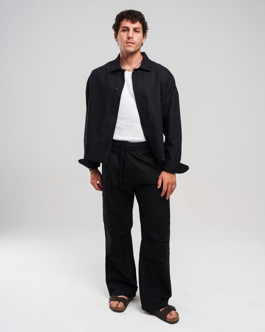 Black Wide-Leg Linen Trousers