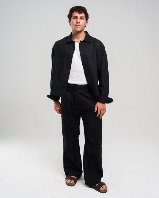 Black Wide-Leg Linen Trousers