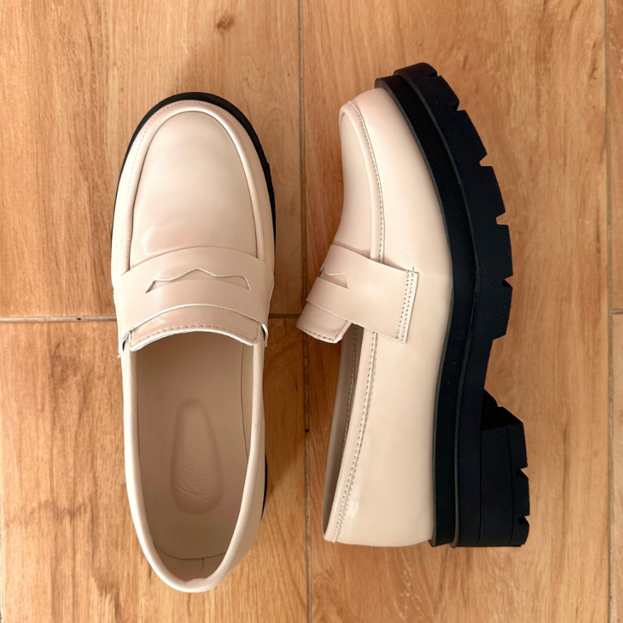 Faux Leather Massivo Classic Loafers - Beige