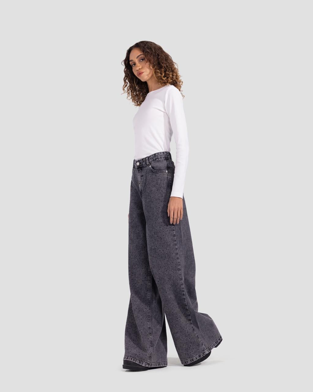 Denim Bling Washed Jeans - Dark Grey