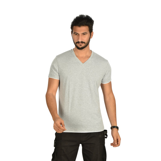 Cotton Solid V-Neck T-Shirt Set of 3 Plus One Free Boxer – Grey