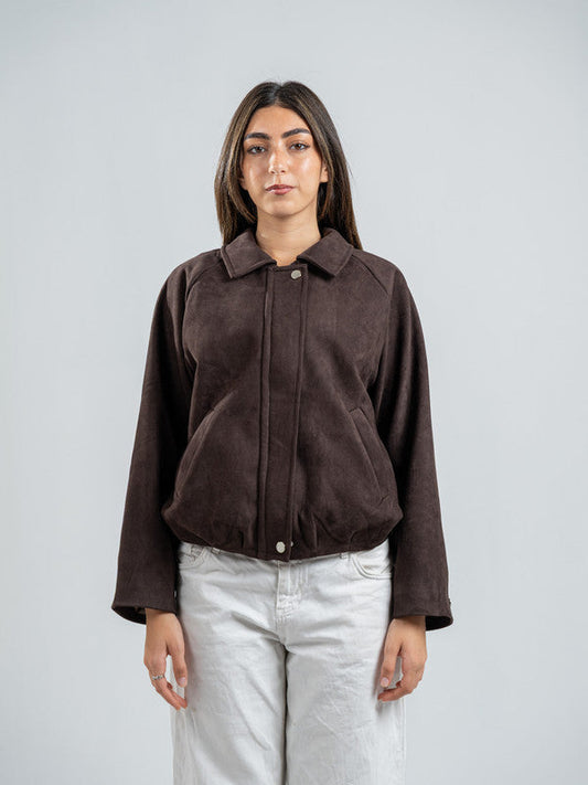 Suede Zip Jacket – Brown