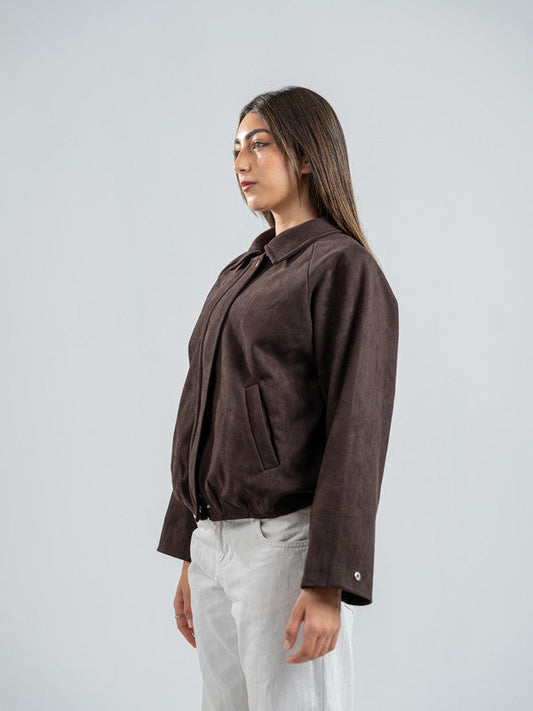 Suede Zip Jacket – Brown