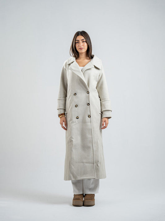Wool Double-Breasted Coat – Light Grey
