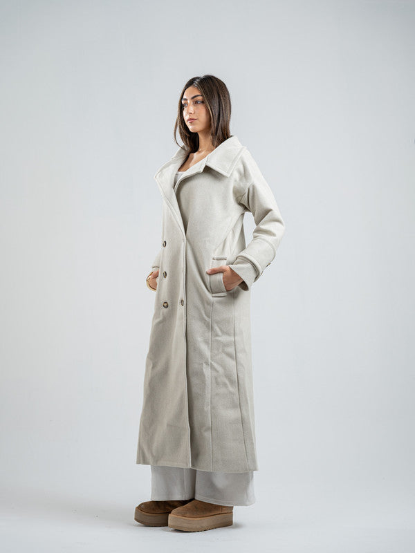 Wool Double-Breasted Coat – Light Grey