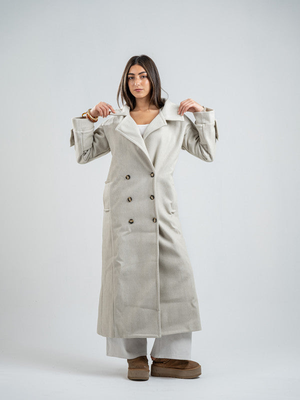 Wool Double-Breasted Coat – Light Grey