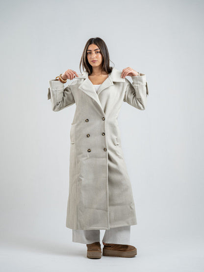 Wool Double-Breasted Coat – Light Grey