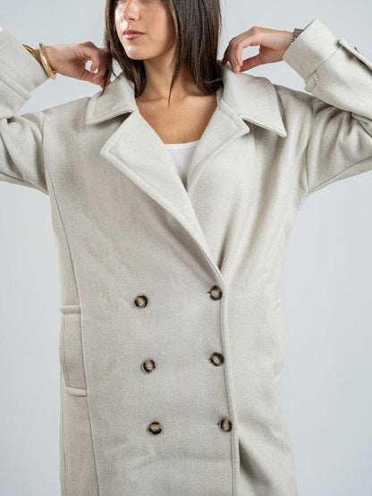 Wool Double-Breasted Coat – Light Grey