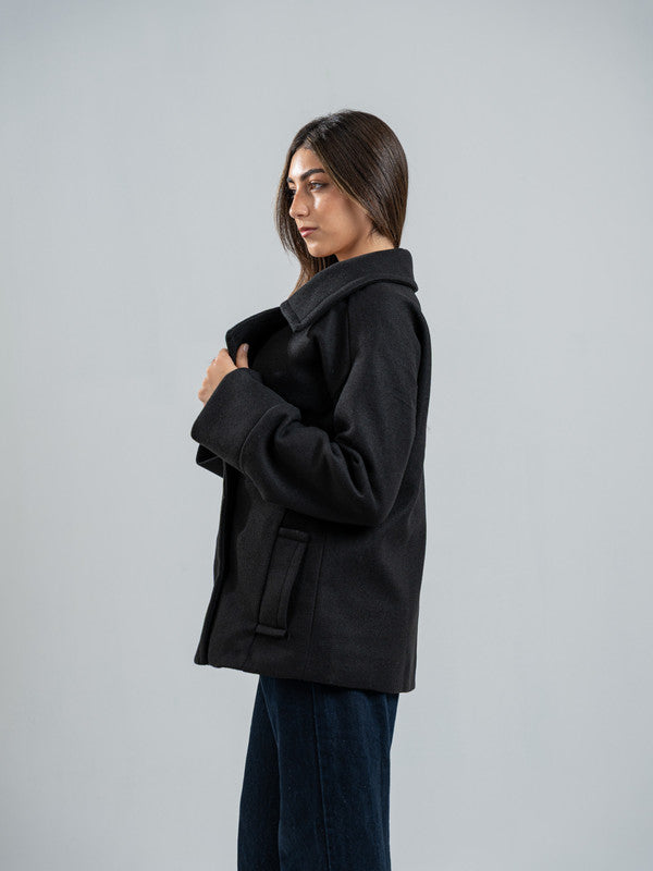 Wool Double-Breasted Jacket – Black