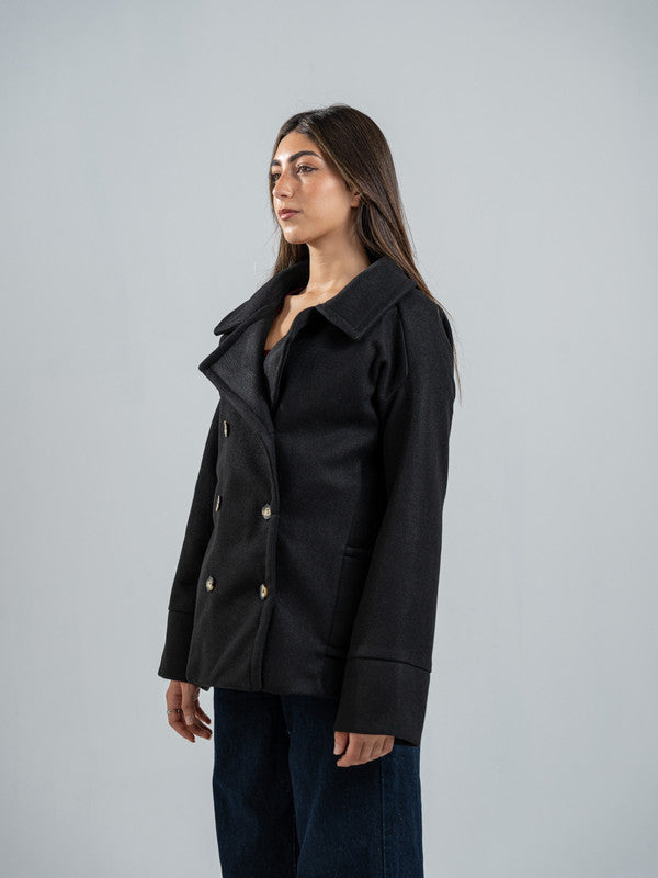 Wool Double-Breasted Jacket – Black