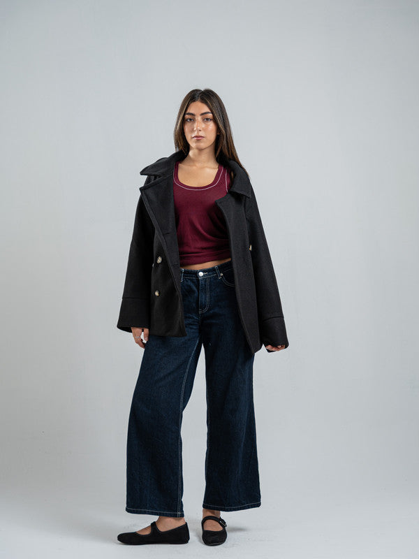 Wool Double-Breasted Jacket – Black