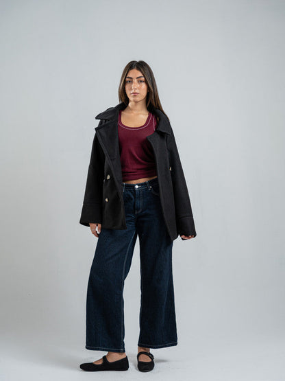 Wool Double-Breasted Jacket – Black