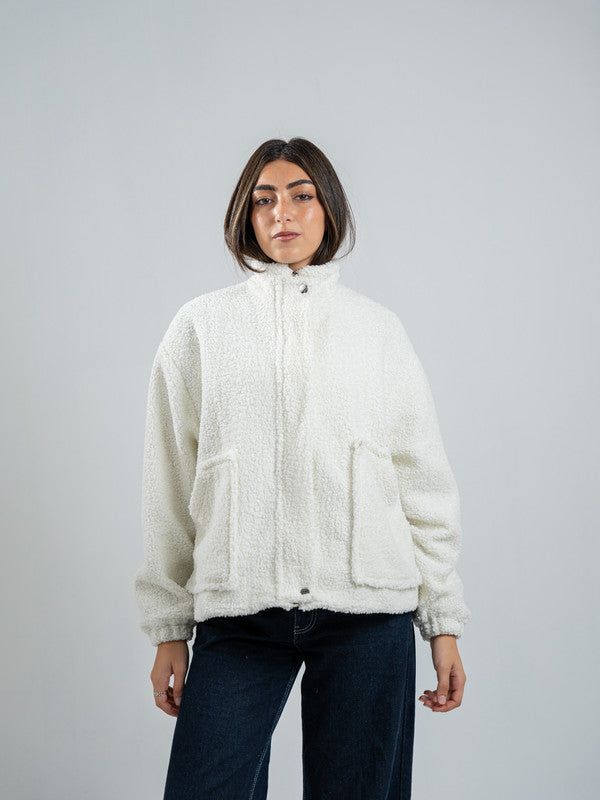 Teddy Fur Zip Jacket – White