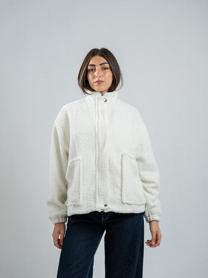 Teddy Fur Zip Jacket – White