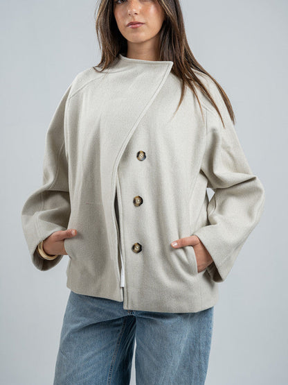 Wool Asymmetric Button Jacket – Light Grey