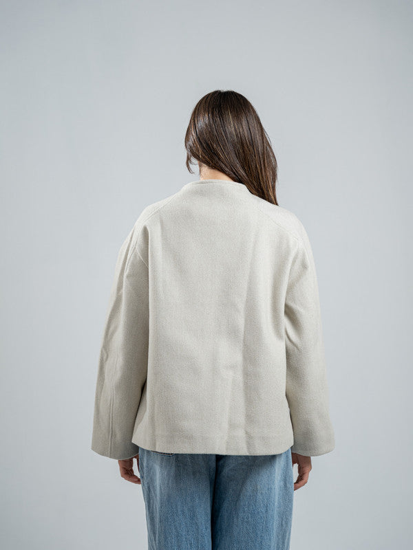 Wool Asymmetric Button Jacket – Light Grey