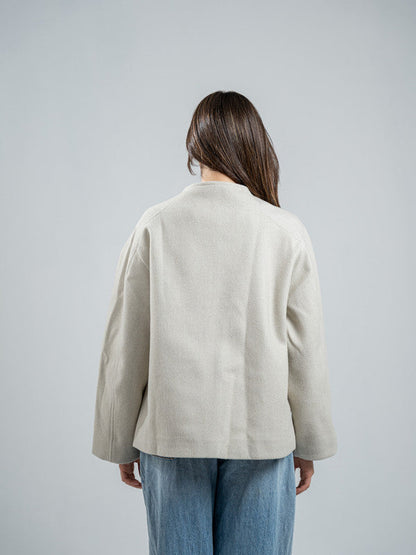 Wool Asymmetric Button Jacket – Light Grey