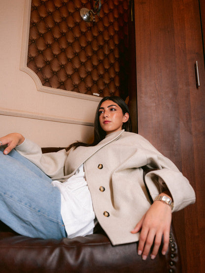 Wool Asymmetric Button Jacket – Light Grey