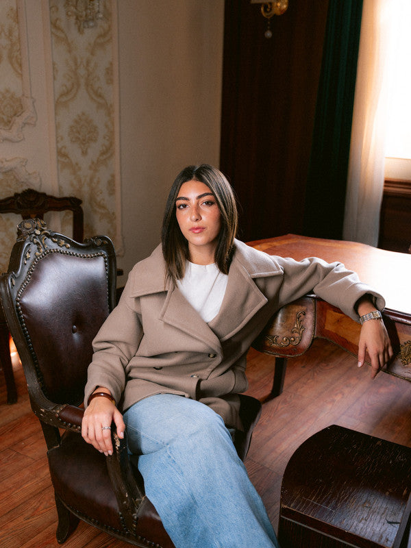 Wool Double-Breasted Jacket – Light Beige