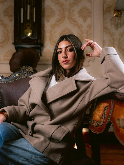 Wool Double-Breasted Jacket – Light Beige