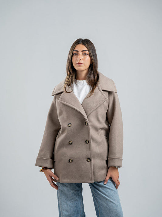 Wool Double-Breasted Jacket – Light Beige