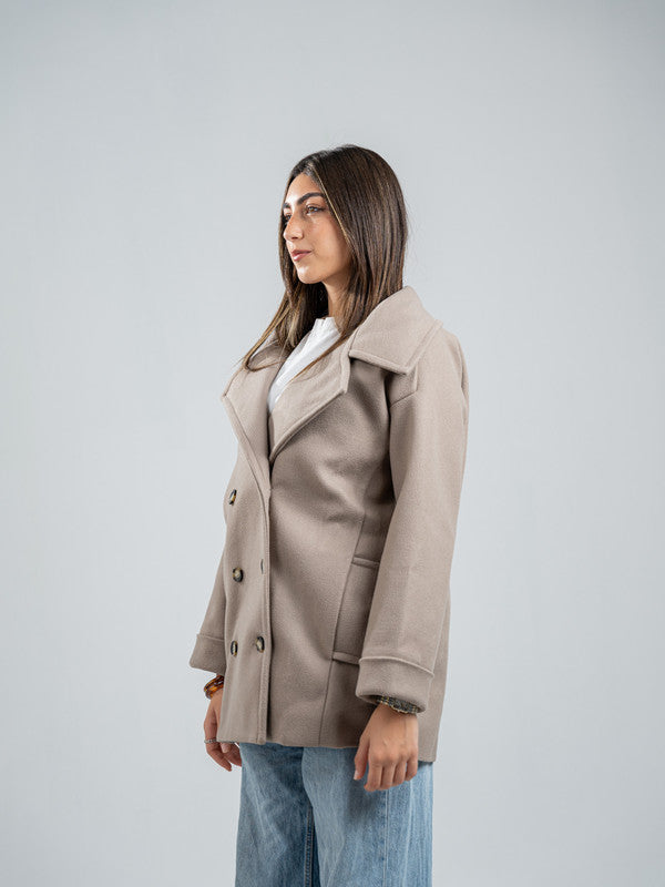 Wool Double-Breasted Jacket – Light Beige