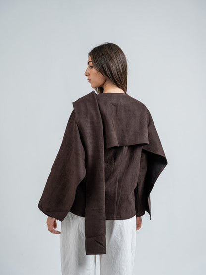 Suede Solid Poncho – Brown