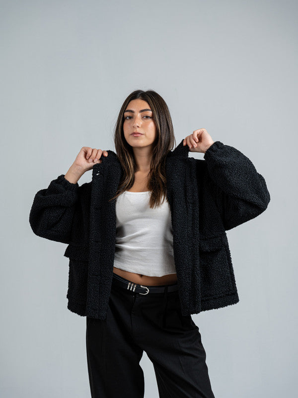 Teddy Fur Zip Jacket – Black