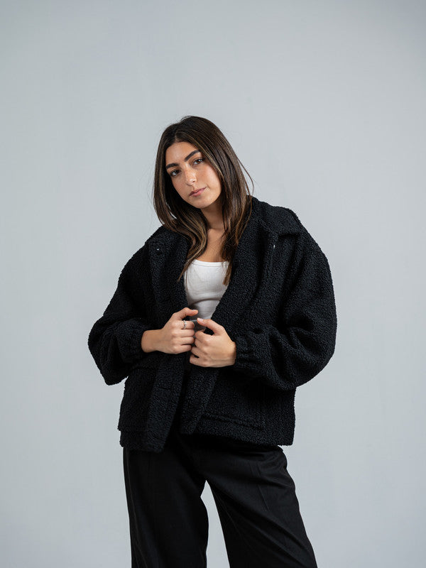 Teddy Fur Zip Jacket – Black