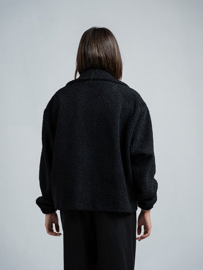 Teddy Fur Button Jacket – Black