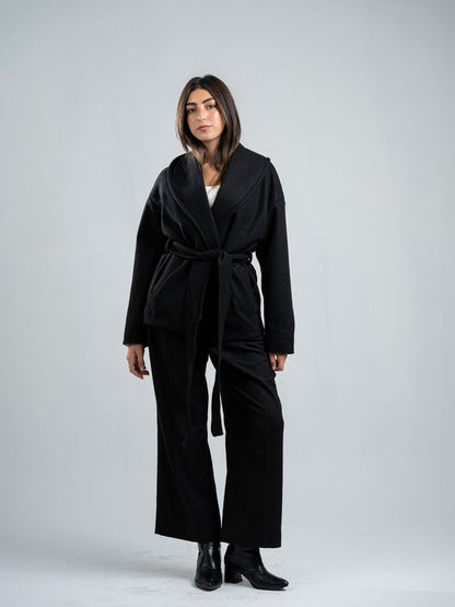 Wool Belted Jacket – Black