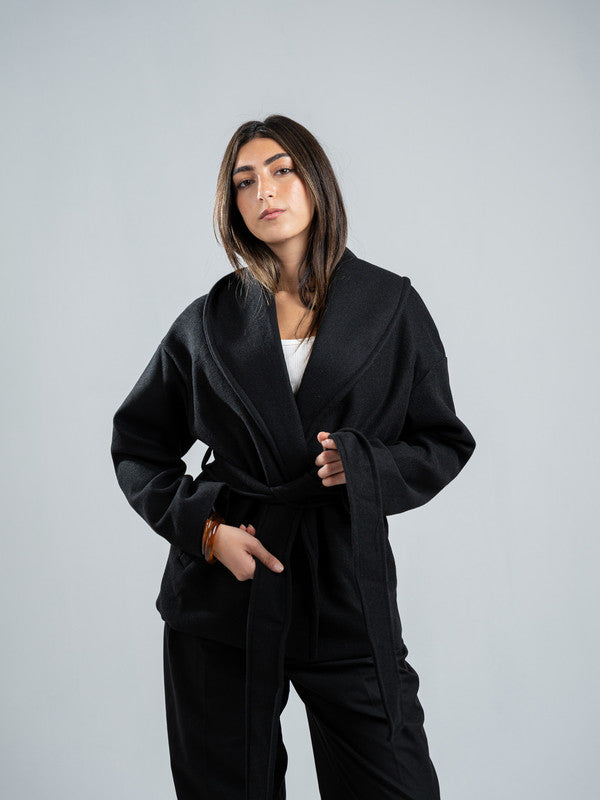 Wool Belted Jacket – Black