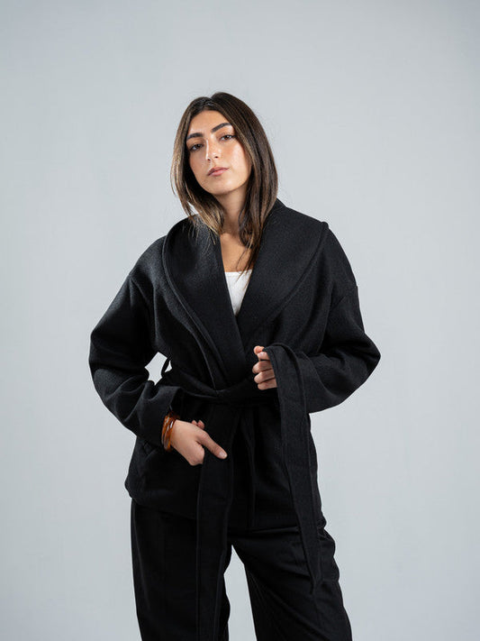 Wool Belted Jacket – Black