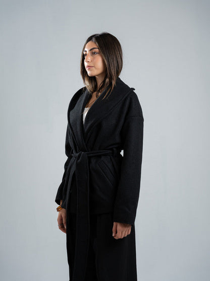 Wool Belted Jacket – Black