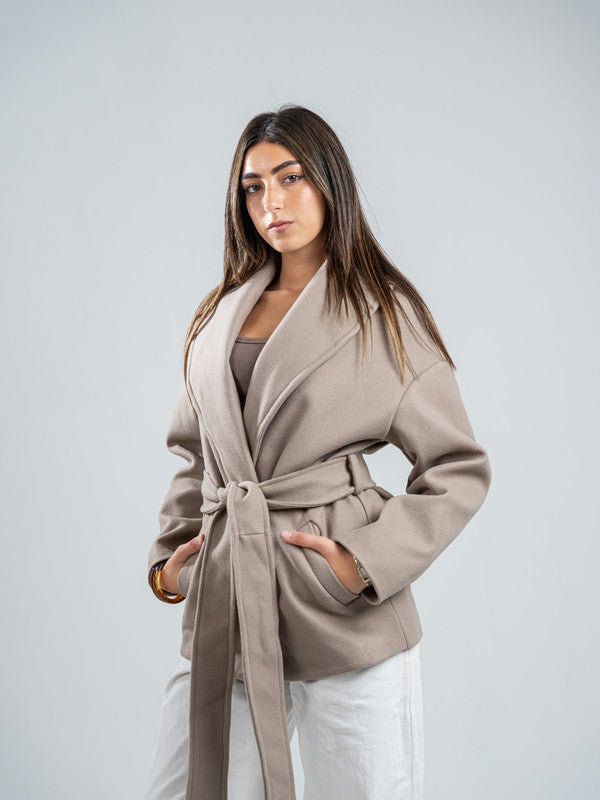 Wool Belted Jacket – Light Grey