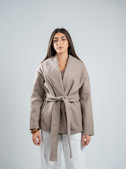 Wool Belted Jacket – Light Grey
