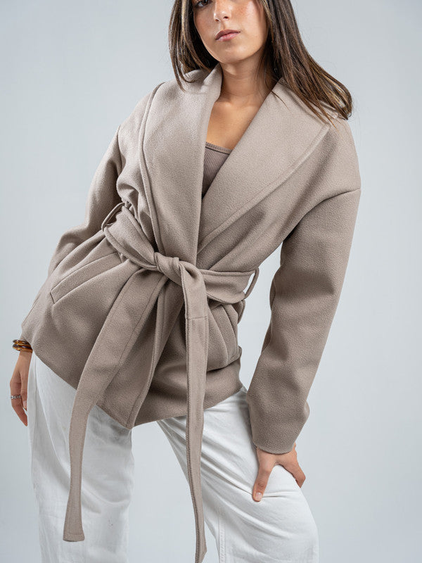 Wool Belted Jacket – Light Grey