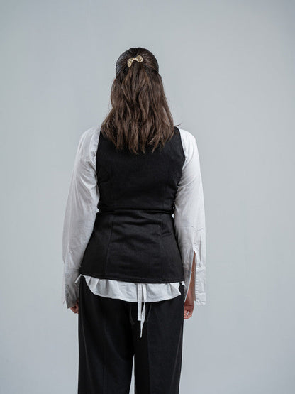 Suede Solid Button Vest – Black