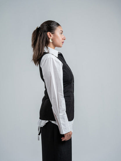 Suede Solid Button Vest – Black