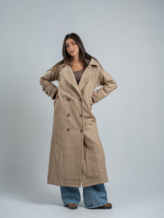 Wool Double-Breasted Coat – Light Beige