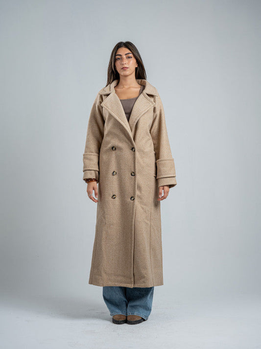 Wool Double-Breasted Coat – Light Beige