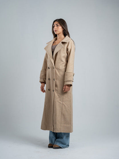 Wool Double-Breasted Coat – Light Beige
