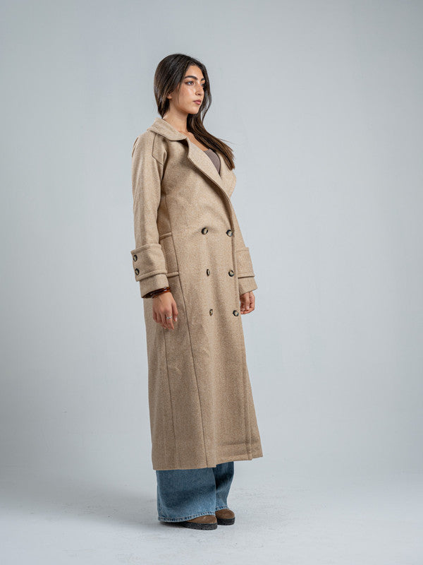 Wool Double-Breasted Coat – Light Beige