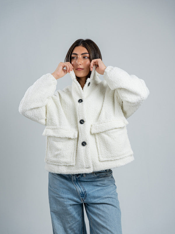 Teddy Fur Button Jacket – White