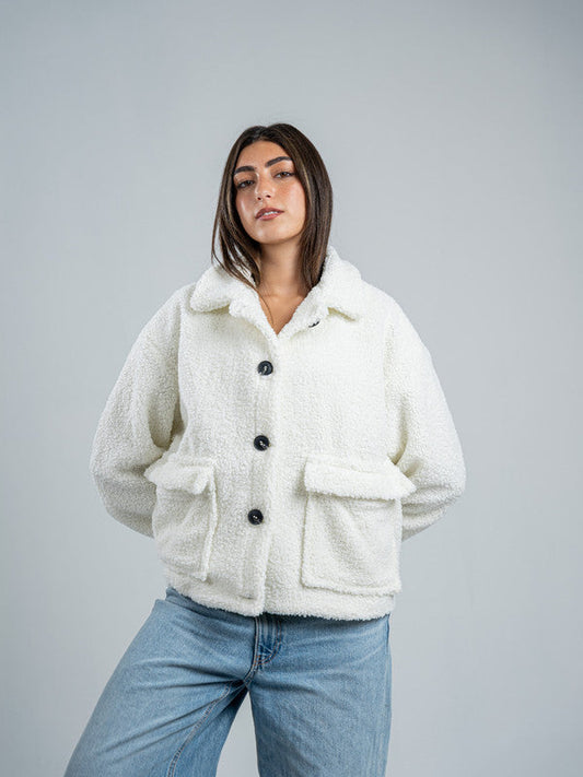 Teddy Fur Button Jacket – White