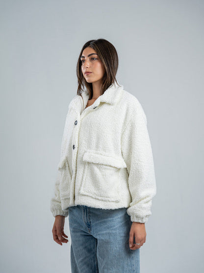 Teddy Fur Button Jacket – White