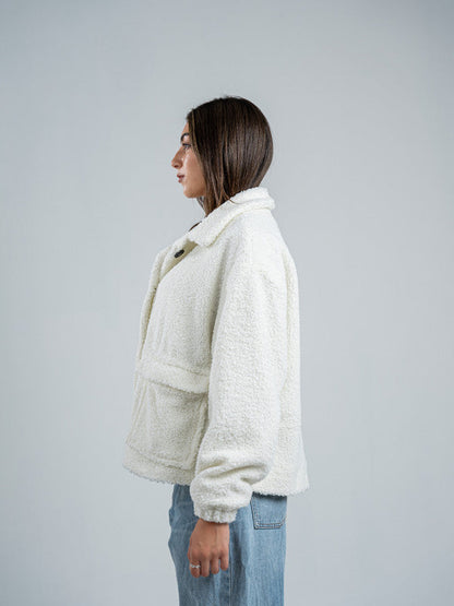 Teddy Fur Button Jacket – White